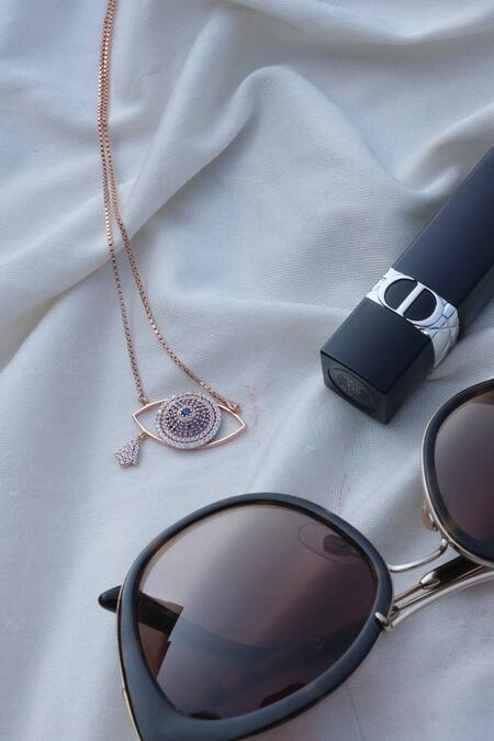 Anushka Jain Jewellery_Gold Plated Evil Eye Pendant Necklace_Online_at_Aza_Fashions