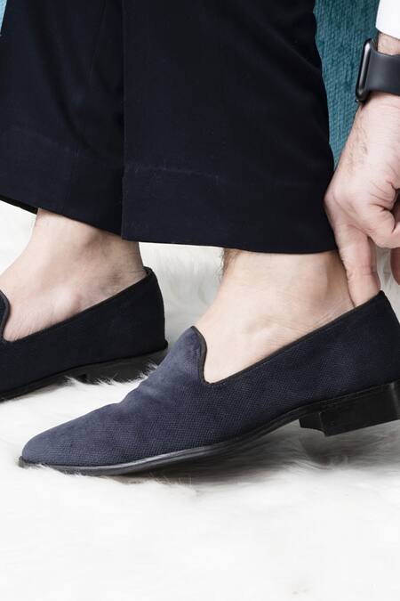 Coral Haze_Blue Dark Textured Velvet Loafers _Online_at_Aza_Fashions