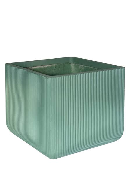 H2h_Green Frp Ribbed Square Planter_Online_at_Aza_Fashions