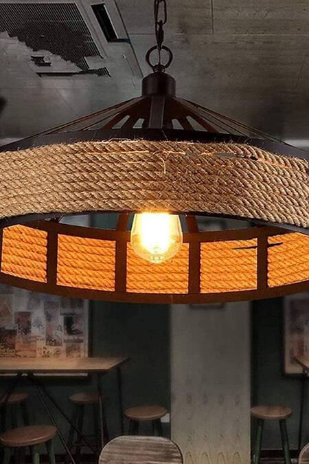 Order Happiness_Black Iron Metal Hanging Vintage Hemp Rope Pendant Ceiling_Online_at_Aza_Fashions