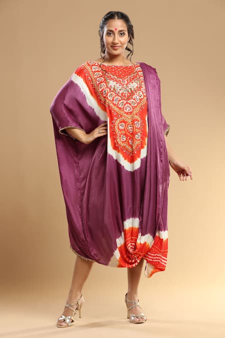 Etasha by Asha Jain Orange Gajji Silk Embroidered Bandhani Round Pattern Drape Kaftan  3