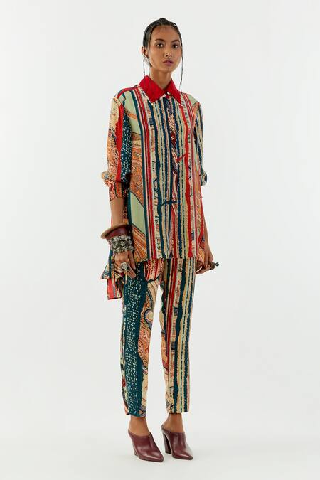 Aseem Kapoor Multi Color Cotton, Linen, Satin Atri Stripe Print Shirt And Trouser Set Online at Aza Fashions Aseem Kapoor_Multi Color Cotton, Linen, Satin Atri Stripe Print Shirt And Trouser Set_Online_at_Aza_Fashions