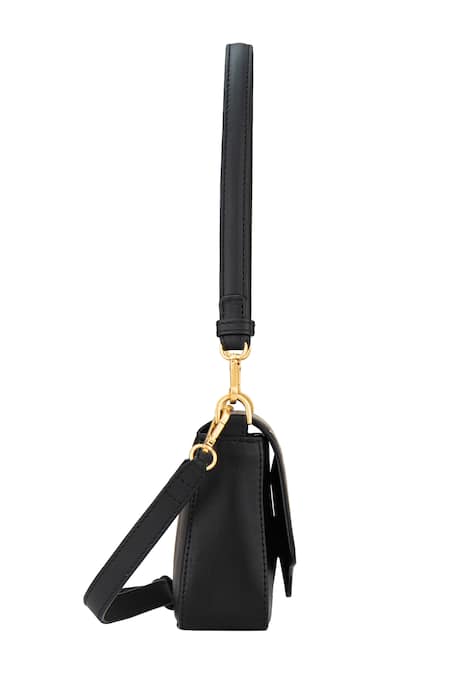 Aranyani_Black Glided Champa Flower Gold Pattern Shoulder Bag_Online_at_Aza_Fashions