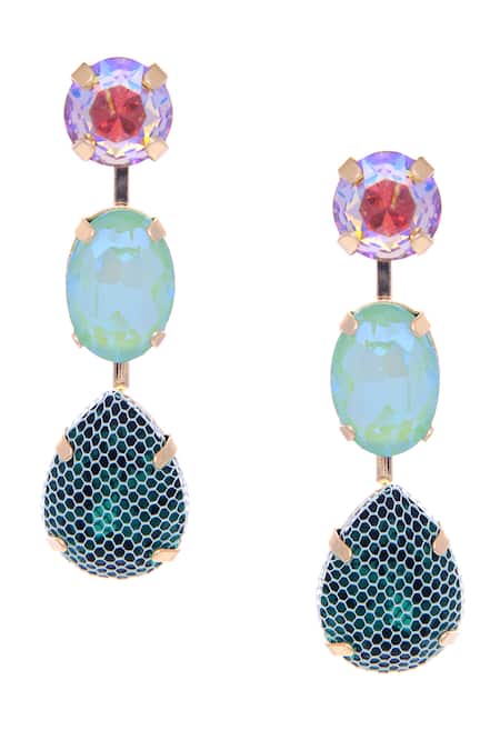 Ishhaara_Green Crystals Embedded Earrings _Online_at_Aza_Fashions