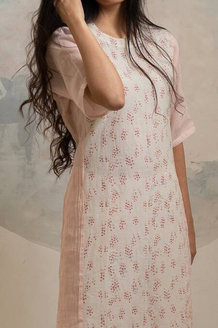 Banana Labs_Pink Cotton Round Neck Geometric Pattern Kurta And Pant Set _Online_at_Aza_Fashions
