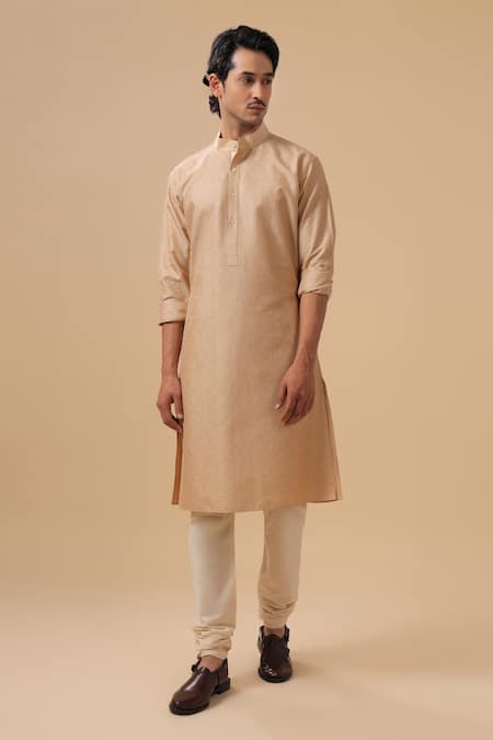 Raghavendra Rathore Blue_Beige Silk Embroidery Tonal Raw Kurta _Online_at_Aza_Fashions