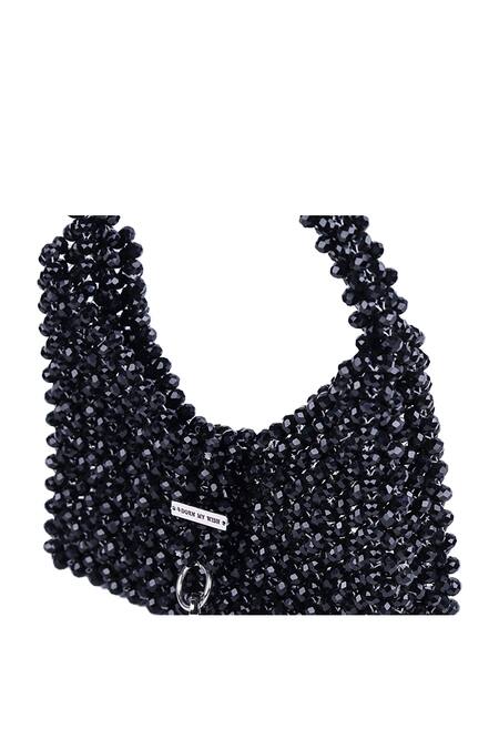 Adorn My Wish_Black Embellished Rectangle Shaped Hook Bag _Online_at_Aza_Fashions