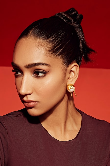 Anaash_Gold Plated Pearls Melting Encrusted Ear Studs _Online_at_Aza_Fashions