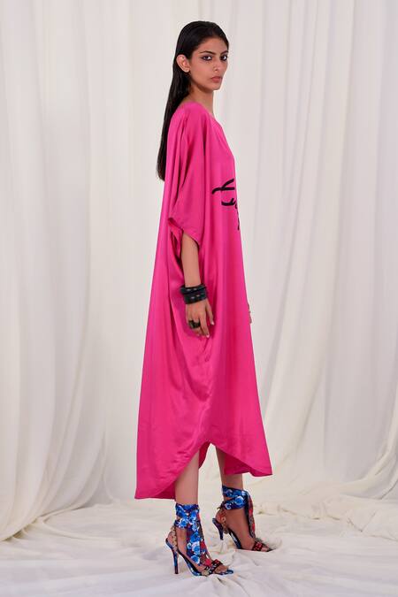 AK-OK Pink Silk V-neck Kaftan Dress Online at Aza Fashions AK-OK_Pink Silk V-neck Kaftan Dress _Online_at_Aza_Fashions