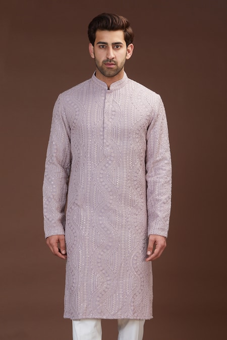Kasbah Purple Silk, Cotton Embroidery Floral Kurta Set Online at Aza Fashions Kasbah_Purple Silk, Cotton Embroidery Floral Kurta Set _Online_at_Aza_Fashions