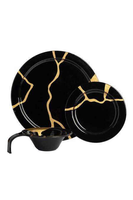 H2h Black Glass Bruno Dinner Set Online at Aza Fashions H2h_Black Glass Bruno Dinner Set_Online_at_Aza_Fashions