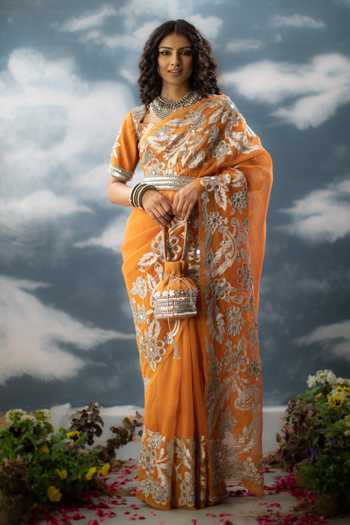 Saksham & Neharicka Orange Chanderi Embroidery Sweetheart Neck Abhilasha Patchwork Blouse Online at Aza Fashions Saksham & Neharicka_Orange Chanderi Embroidery Sweetheart Neck Abhilasha Patchwork Blouse_Online_at_Aza_Fashions