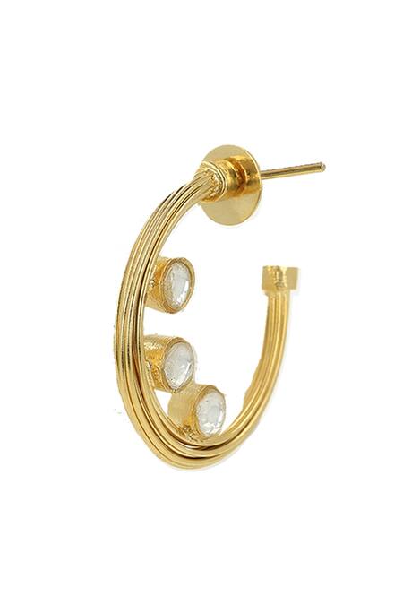 Ishhaara Gold Plated Crystals, Stones Layered Embellished Hoop Earrings at Aza Fashions Ishhaara_Gold Plated Crystals, Stones Layered Embellished Hoop Earrings _at_Aza_Fashions