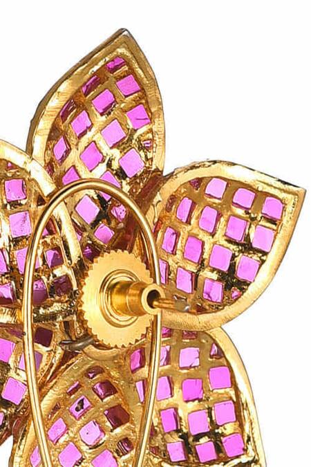 The Jewel Factor_Pink Crystal Floral Shaped Earrings_Online_at_Aza_Fashions