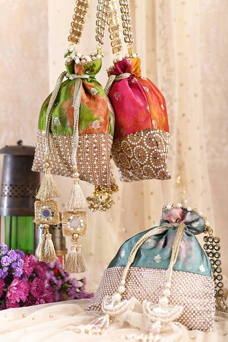 Miar Designs_Blue Tie Dye Mihika Tie-dyed Potli Bag_Online_at_Aza_Fashions