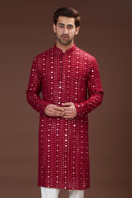 Kasbah Maroon Georgette Embroidery Mirror And Thread Kurta Online at Aza Fashions Kasbah_Maroon Georgette Embroidery Mirror And Thread Kurta _Online_at_Aza_Fashions