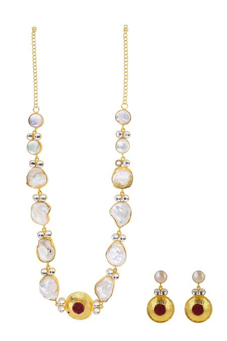 Ishhaara Multi Color Stones Abstract Pattern Necklace Set Online at Aza Fashions Ishhaara_Multi Color Stones Abstract Pattern Necklace Set _Online_at_Aza_Fashions