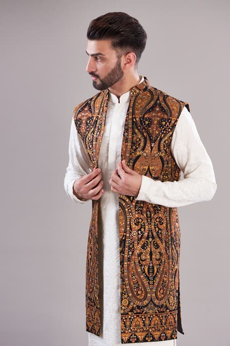 Kasbah Multi Color Georgette, Cotton Embroidery Kashmiri Long Open Shrug Online at Aza Fashions Kasbah_Multi Color Georgette, Cotton Embroidery Kashmiri Long Open Shrug _Online_at_Aza_Fashions