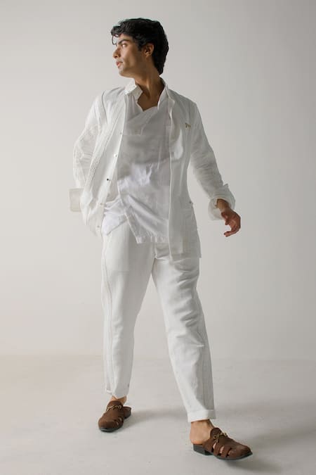 Jatin Malik Ivory Cotton, Linen Pintucked Striped Shacket Online at Aza Fashions Jatin Malik_Ivory Cotton, Linen Pintucked Striped Shacket _Online_at_Aza_Fashions