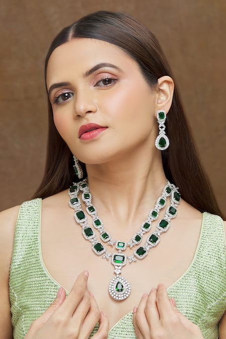 Swarovski Emerald Jewelry Set, Dark Green Crystal Earrings and Back Drop  Necklace Wedding Jewelry Set Rose Gold Bridal Jewelry - Etsy