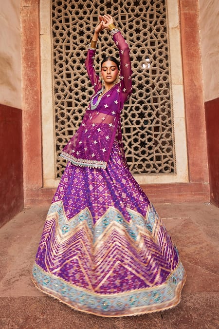 Aditi Gupta Purple Wool, Organza, Silk Pearls V-neck, Woven Patola Pattern Lehenga Kurta Set Online at Aza Fashions Aditi Gupta_Purple Wool, Organza, Silk Pearls V-neck, Woven Patola Pattern Lehenga Kurta Set _Online_at_Aza_Fashions