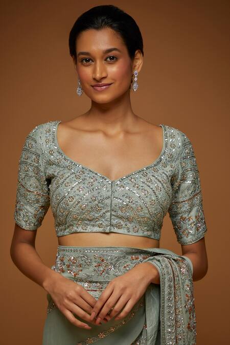 Neeta Lulla Green Georgette Sequins, Cut Work Anahita Embroidered Saree With Blouse Online at Aza Fashions Neeta Lulla_Green Georgette Sequins, Cut Work Anahita Embroidered Saree With Blouse_Online_at_Aza_Fashions