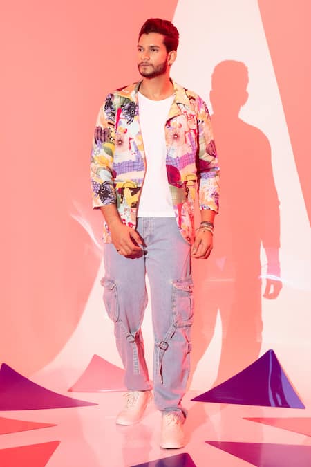 Esha L Amin_Multi Color Viscose Stella Abstract Print Shirt _Online_at_Aza_Fashions