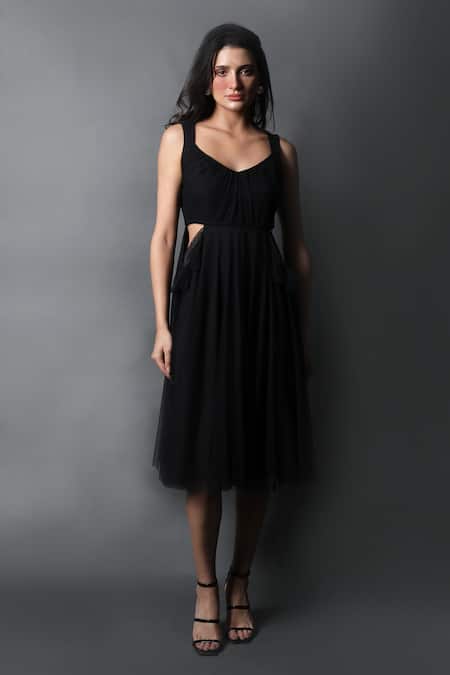 Swatee Singh_Black Lace V-neck Diamante Dress _Online_at_Aza_Fashions