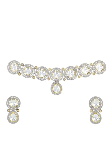 Ishhaara Gold Plated Diamonds, Stones American Embellished Choker Necklace Set Online at Aza Fashions Ishhaara_Gold Plated Diamonds, Stones American Embellished Choker Necklace Set _Online_at_Aza_Fashions