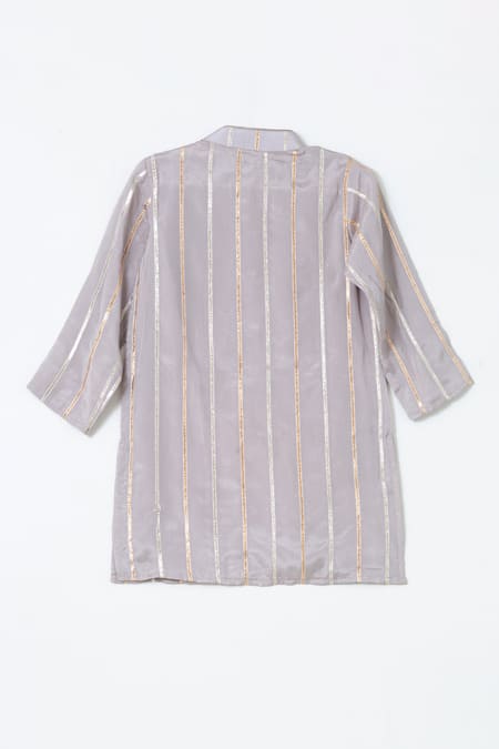 Shruti Jalan Grey Crepe, Cotton Gota Patti, Sequins Striped Embroidered Kurta Set Online at Aza Fashions Shruti Jalan_Grey Crepe, Cotton Gota Patti, Sequins Striped Embroidered Kurta Set _Online_at_Aza_Fashions