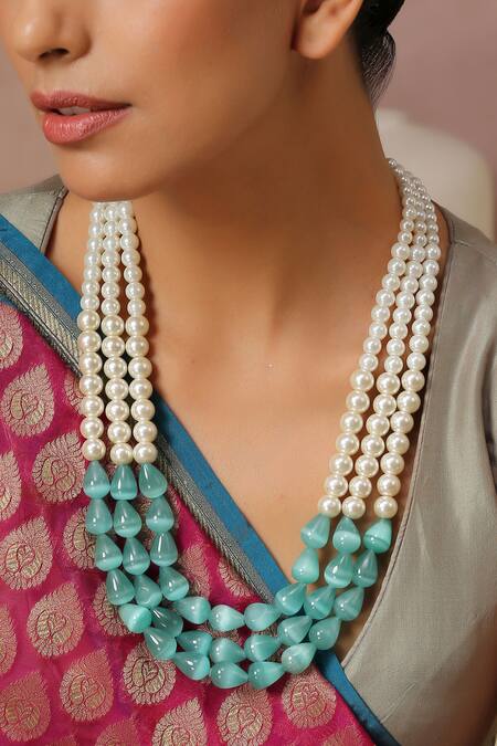 Shop_Swabhimann_Green Mint Pearl Layered Necklace _Online_at_Aza_Fashions