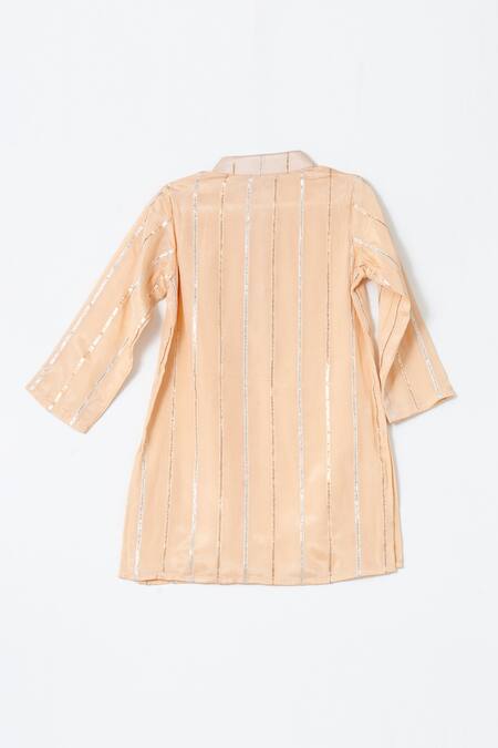 Shruti Jalan Peach Crepe, Cotton Gota Patti, Sequins Striped Work Kurta Set Online at Aza Fashions Shruti Jalan_Peach Crepe, Cotton Gota Patti, Sequins Striped Work Kurta Set _Online_at_Aza_Fashions