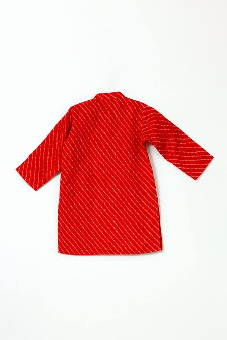 Shruti Jalan_Red Cotton, Kota Doria Patti Stripe Pattern Kurta Set _Online_at_Aza_Fashions