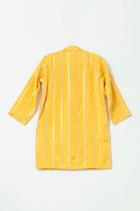 Shruti Jalan_Yellow Crepe, Cotton Gota Patti Embroidered Kurta Pant Set _Online_at_Aza_Fashions