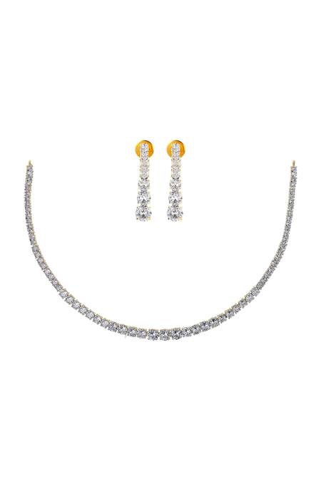 Ishhaara_Gold Plated Crystals Cubic Zirconia Embellished Necklace Set _Online_at_Aza_Fashions