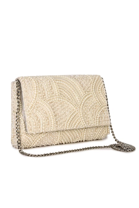 The Purple Sack White Embroidery Pearl Clutch Online at Aza Fashions The Purple Sack_White Embroidery Pearl Clutch _Online_at_Aza_Fashions