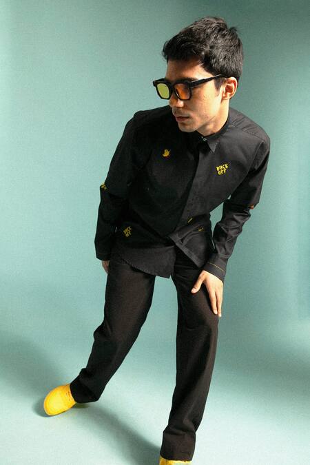 Sahil Aneja_Black Cotton Thread Duck Off Shirt_Online_at_Aza_Fashions