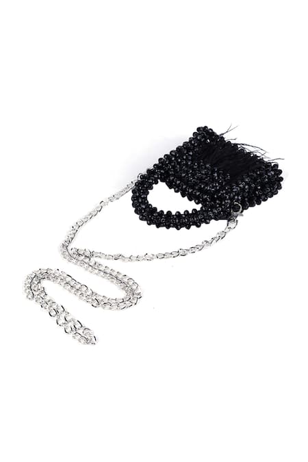 Adorn My Wish_Black Embellished Mini Crystal Bead Bag _Online_at_Aza_Fashions