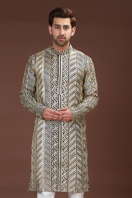 Kasbah_Black Georgette Metallic Embroidered Kurta_Online_at_Aza_Fashions