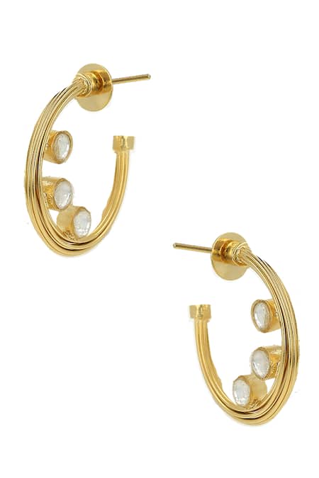 Ishhaara Gold Plated Crystals, Stones Layered Embellished Hoop Earrings Online at Aza Fashions Ishhaara_Gold Plated Crystals, Stones Layered Embellished Hoop Earrings _Online_at_Aza_Fashions
