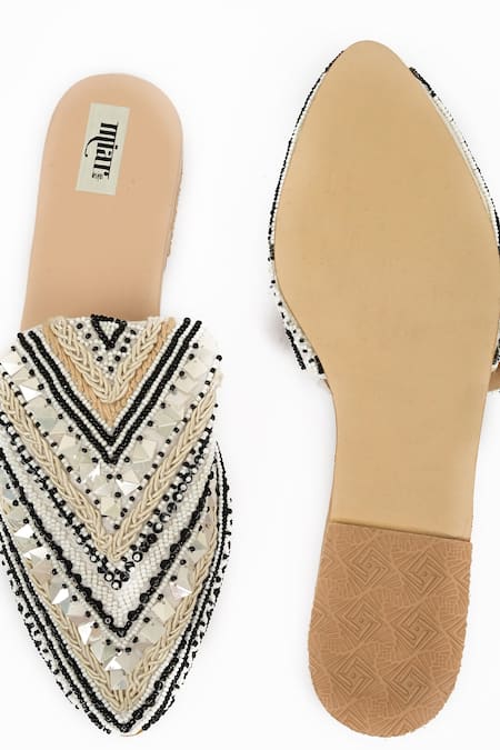Miar Designs_Ivory Amayah Embroidered Mules_Online_at_Aza_Fashions