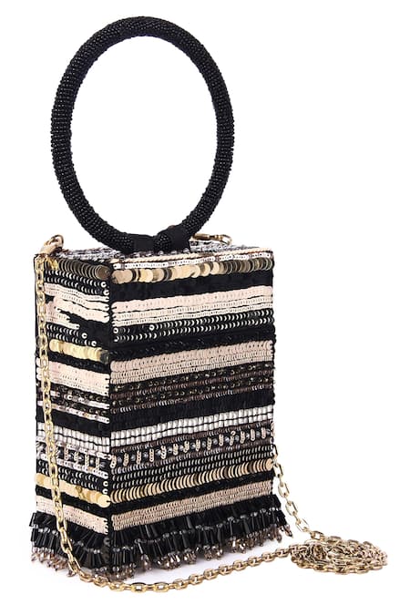 The Purple Sack_Black Embroidery Stone Clutch _Online_at_Aza_Fashions