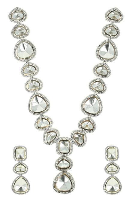 Ishhaara_Gold Plated Imitation Diamonds Polki Studded Necklace Set _Online_at_Aza_Fashions