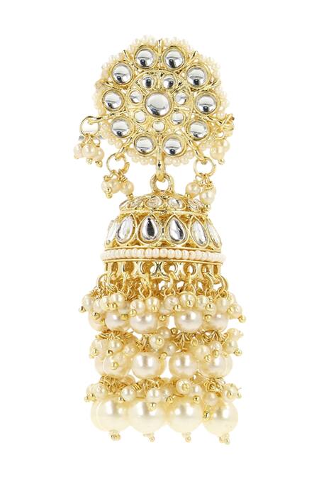 Buy_Ishhaara_Gold Plated Pearl, Stone Embellished Jhumkas_Online_at_Aza_Fashions