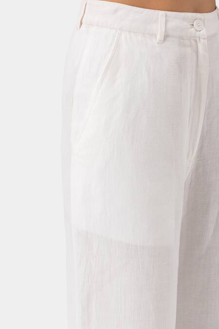 Genes Lecoanet Hemant_White Plain Flared Trouser _Online_at_Aza_Fashions