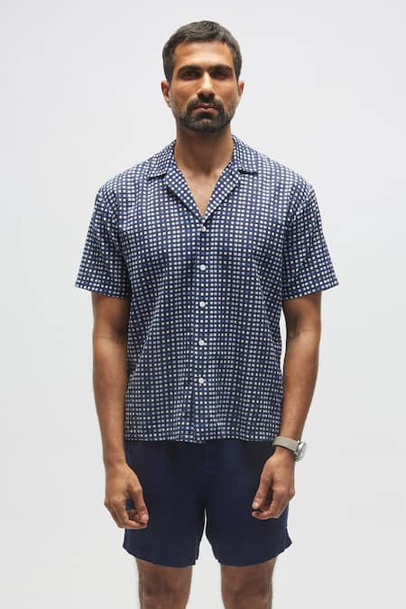 Terra Luna White 100% Organic Handloom Cotton Moon Pattern Shirt Online at Aza Fashions Terra Luna_White 100% Organic Handloom Cotton Moon Pattern Shirt _Online_at_Aza_Fashions