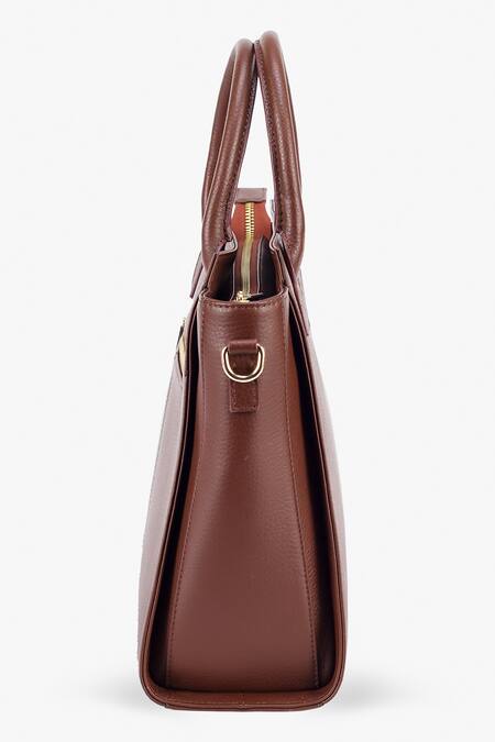 Tan & Loom Brown Textured Genuine Leather Handbag Online at Aza Fashions Tan & Loom_Brown Textured Genuine Leather Handbag _Online_at_Aza_Fashions
