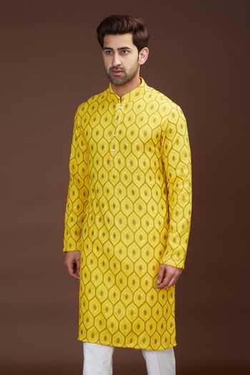 Kasbah Yellow Georgette, Cotton Sequins, Embroidery Thread Work Kurta Set Online at Aza Fashions Kasbah_Yellow Georgette, Cotton Sequins, Embroidery Thread Work Kurta Set _Online_at_Aza_Fashions