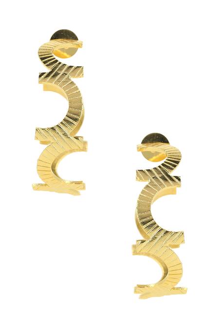 Ishhaara_Gold Plated Cut Work Textured C Shaped Hoop Earrings _Online_at_Aza_Fashions
