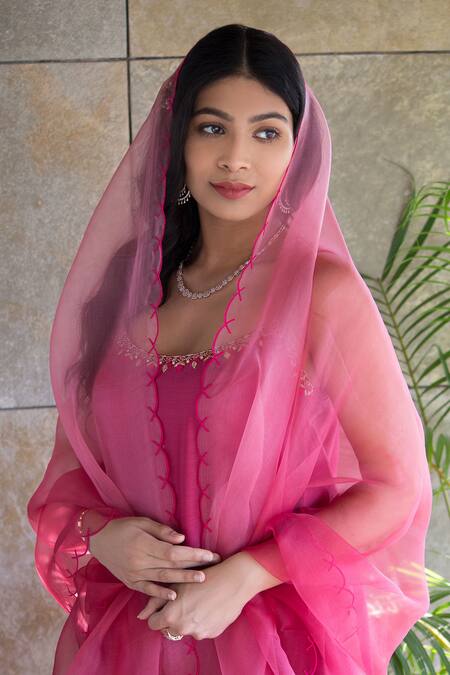 Cupid Cotton Magenta Chanderi Silk, Organza Lace, Embroidery Scoop Hem Kurta Sharara Set Online at Aza Fashions Cupid Cotton_Magenta Chanderi Silk, Organza Lace, Embroidery Scoop Hem Kurta Sharara Set _Online_at_Aza_Fashions